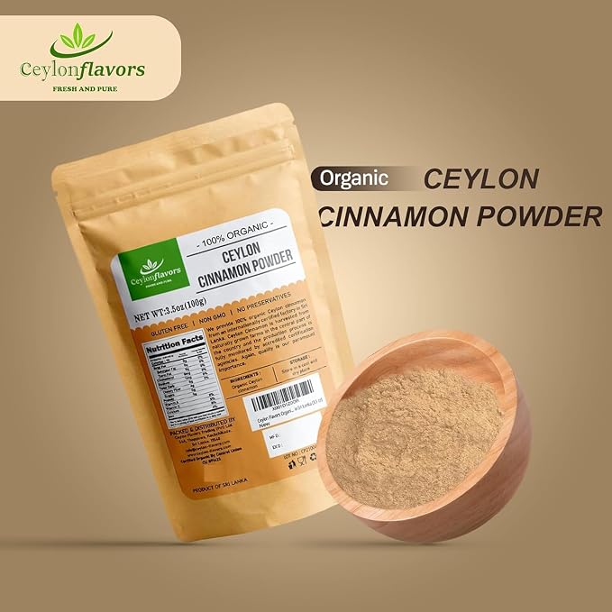 Organic Ceylon Cinnamon Powder, Premium Grade Non GMO, Harvested in Sri Lanka 3.5oz