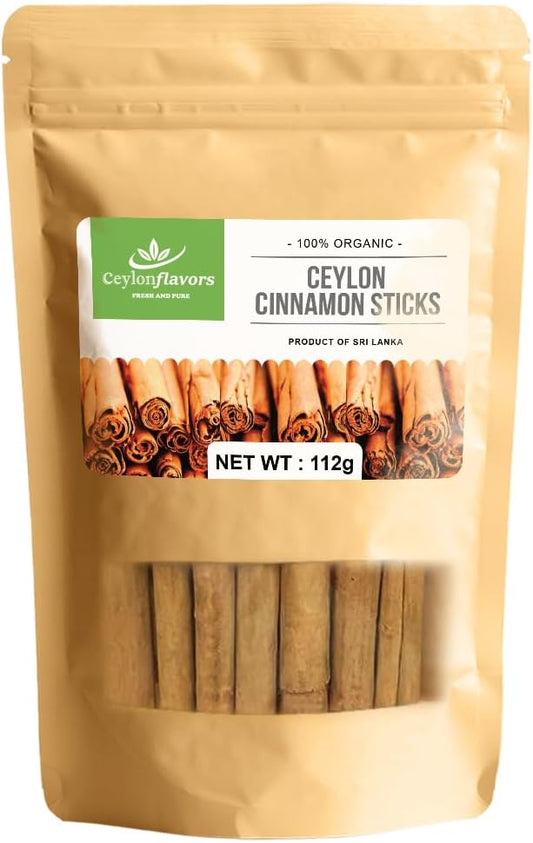 Organic Ceylon Cinnamon Sticks 3"| 4 oz (True Cinnamon, Sri Lanka)