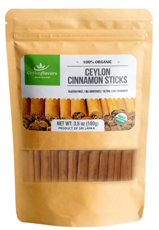 Ceylon cinnamon sticks 3.5 oz ( 3 ") True Cinnamon, Premium Grade, Harvested & Packed from a USDA Certified Organic Farm in Sri Lanka.